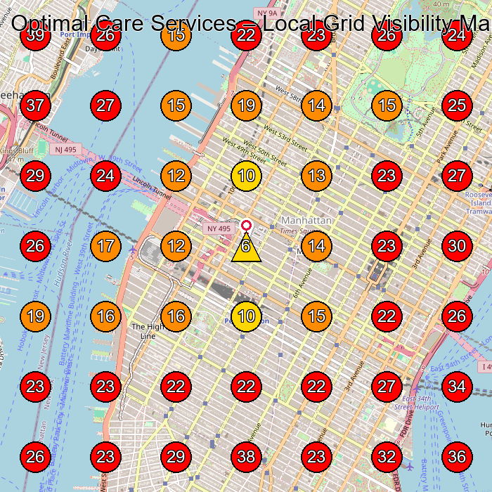 Optimal Care Services GeoGrid visibility map for Home Health Care Service in New York
